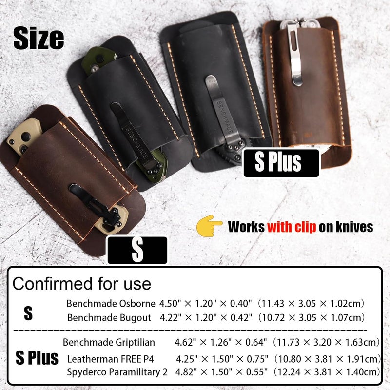 topstache Leather Sheath for Belt - Horizontal Carry EDC Belt Pouch - Leather Pocket Knife Holster - Multitool Sheath for Men - Tool Holster Everyday Carry Pouch, Size Splus, Black - Image 4